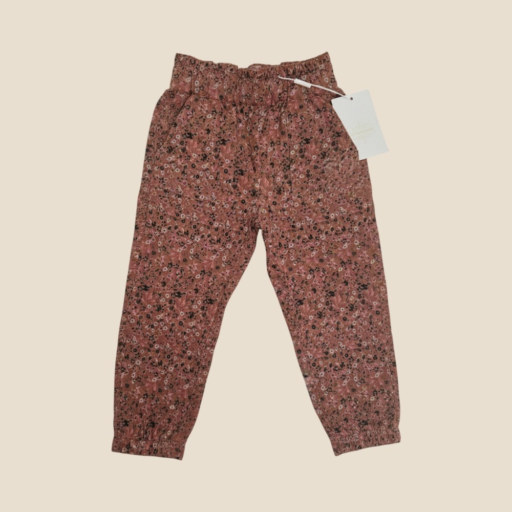 Creamie Girls Floral Joggers Thrush Brown Pink Flower Pants Size 92 2T 840495